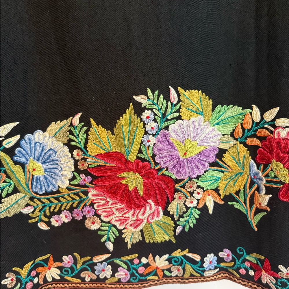 black wool Kashmiri jacket featuring multicolor allover Aari embroidery - Picture 10 of 15